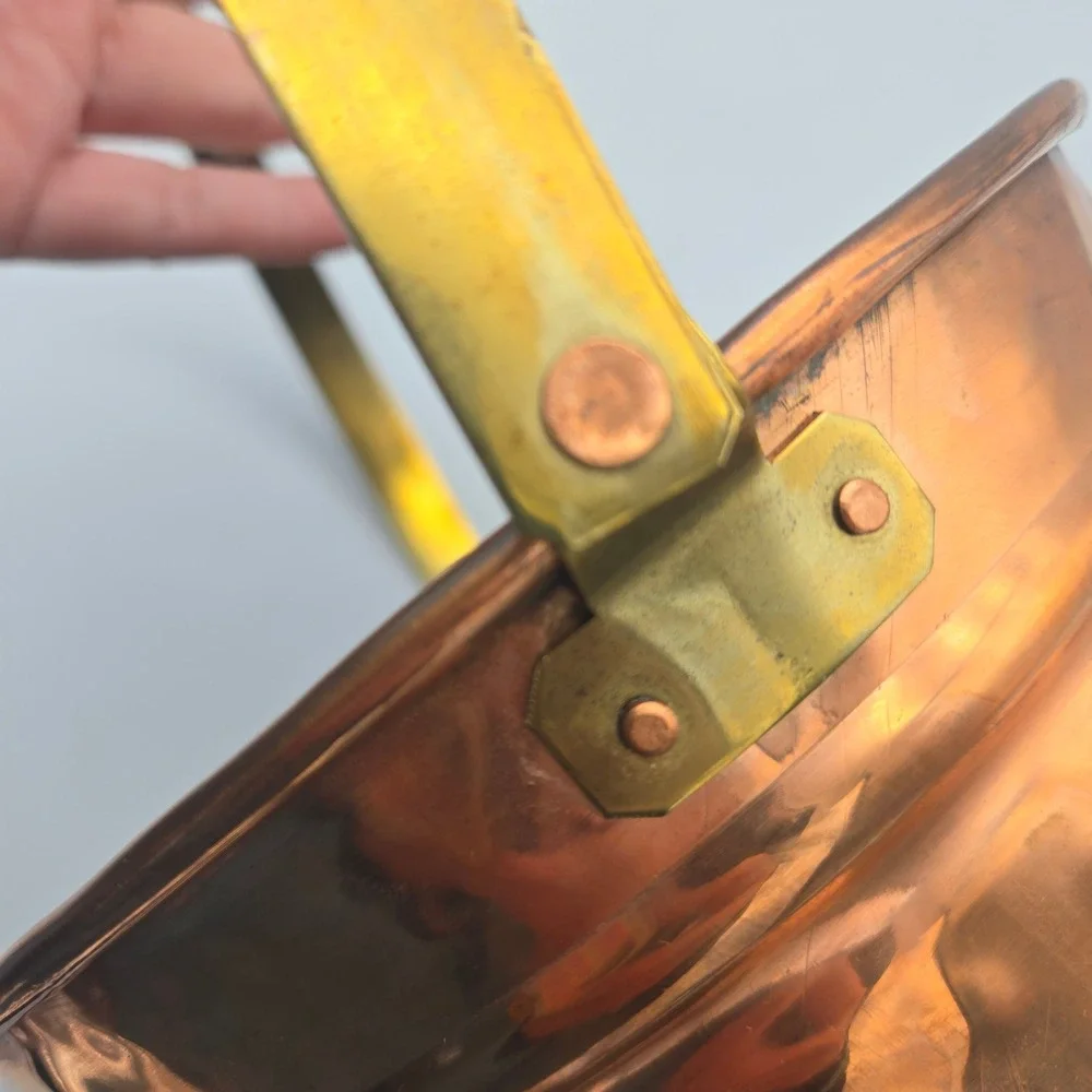 Vintage Artisan Made Hammered Copper Bucket Pail Brass Handle Signed CH 1991